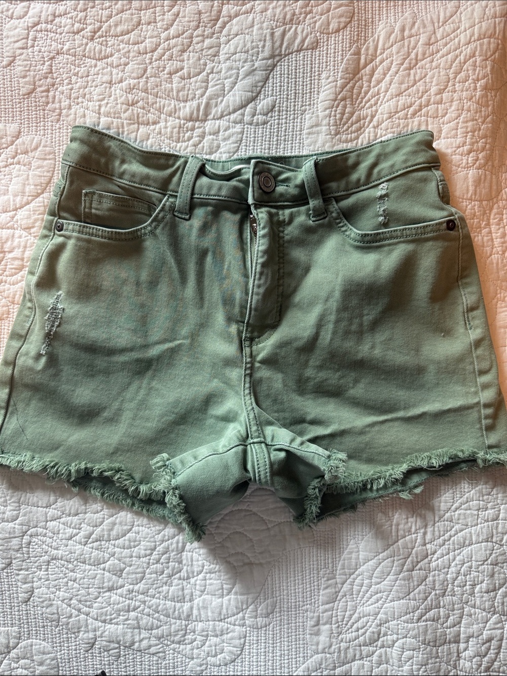 LC Lauren Conrad Sage Green Distressed Denim Shorts